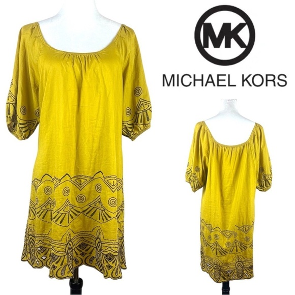 Michael Kors Dresses & Skirts - Michael Kors Mustard Yellow Embroidered Boho Tunic‎ Dress M